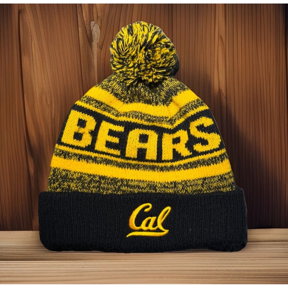 University of California Berkeley Beanie Pom Navy Blue And Yellow Cap One Size